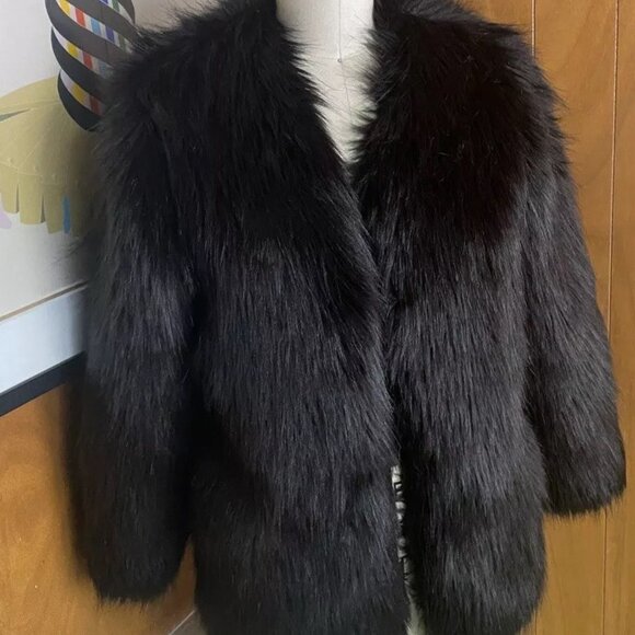 LOVERS + FRIENDS black Adora Faux Fur Jacket XS coat Rocker 0 2 4 - Picture 2 of 10